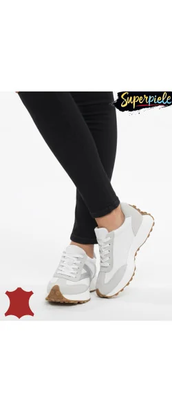 sneakers dama din piele naturală cu talpa groasă si șireturi