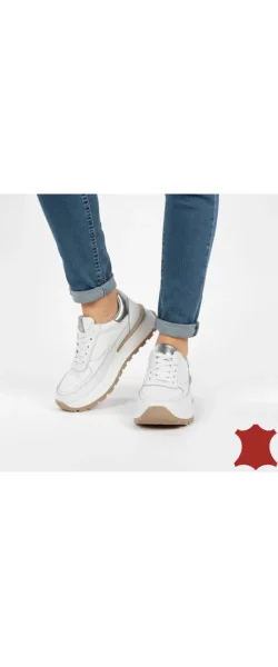 Pantofi casual damă din piele albă și argintie, cu talpă groasă și confortabilă F001-892