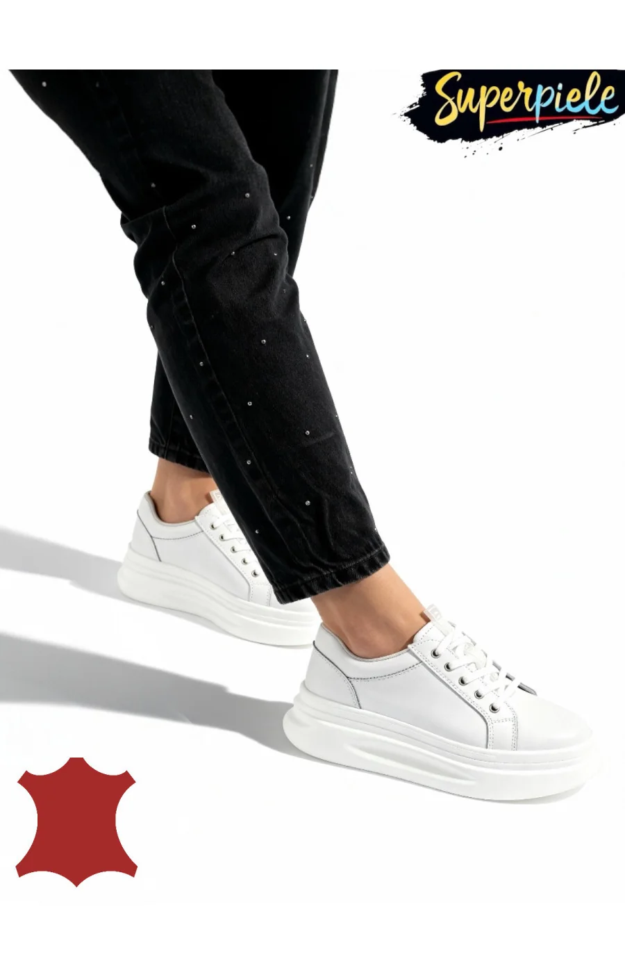 Pantofi casual dama la modă din piele naturala cu talpa groasa