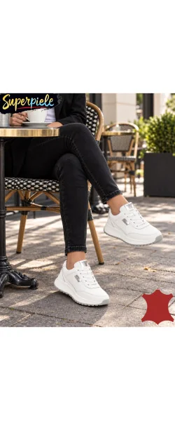 Sneakers din piele naturală – talpă groasă 4 cm