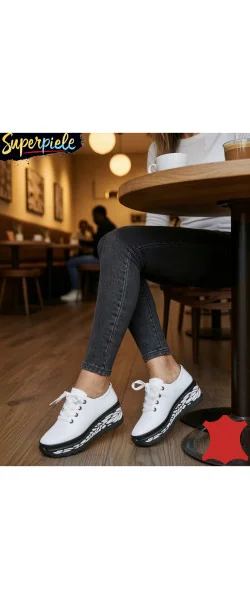Pantofi casual dama piele naturala cu talpa groasă neagră