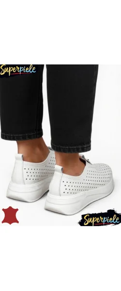 Pantofi casual dama piele naturala perforati cu inchidere slip-on