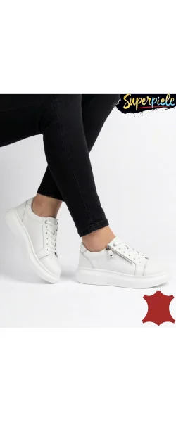 Pantofi casual damă din piele naturală cu fermoar și șiret