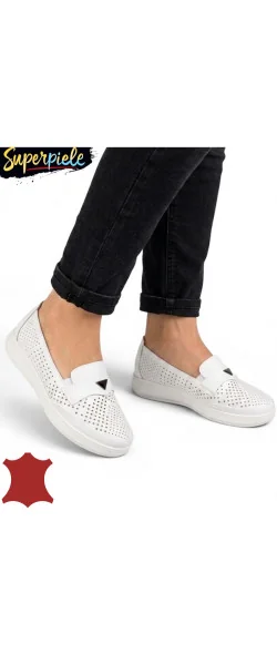 Pantofi casual damă perforați , fără șireturi din piele naturală