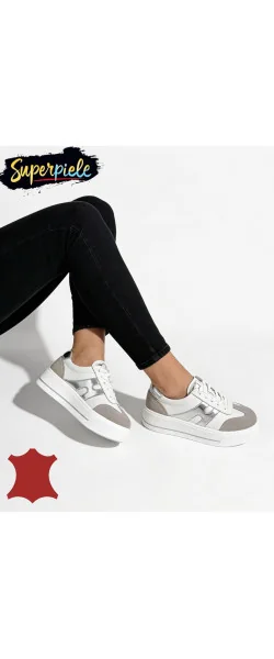 sneakers dama din piele naturala ,cu talpa groasa si sireturi