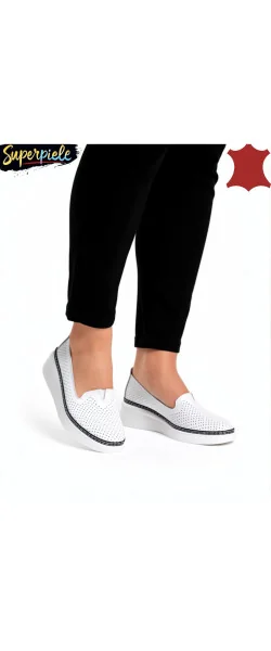 Sneakers damă piele naturală fără șireturi cu talpă groasă