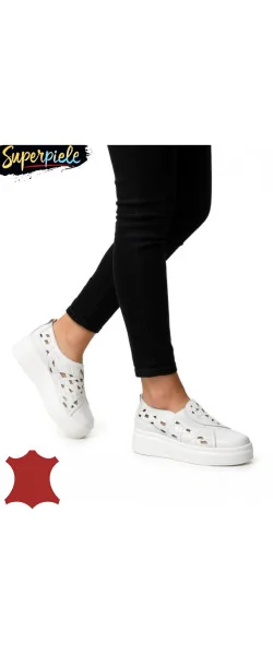 Sneakers dama din piele naturală cu perforație decorative