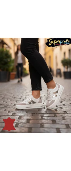 Pantofi casual din piele albi și grey Leather pentru femei T-8076