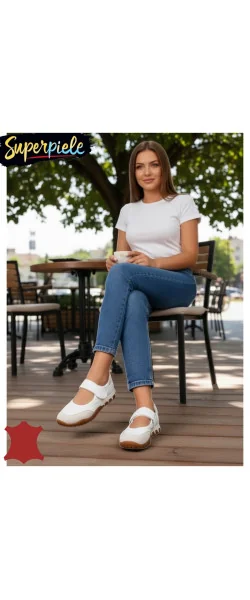 Balerini damă din piele întoarsă NATURALĂ și textil cu talpă flexibilă