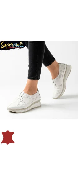 Pantofi casual dama piele naturala cu insertie elastica si inchidere slip-on