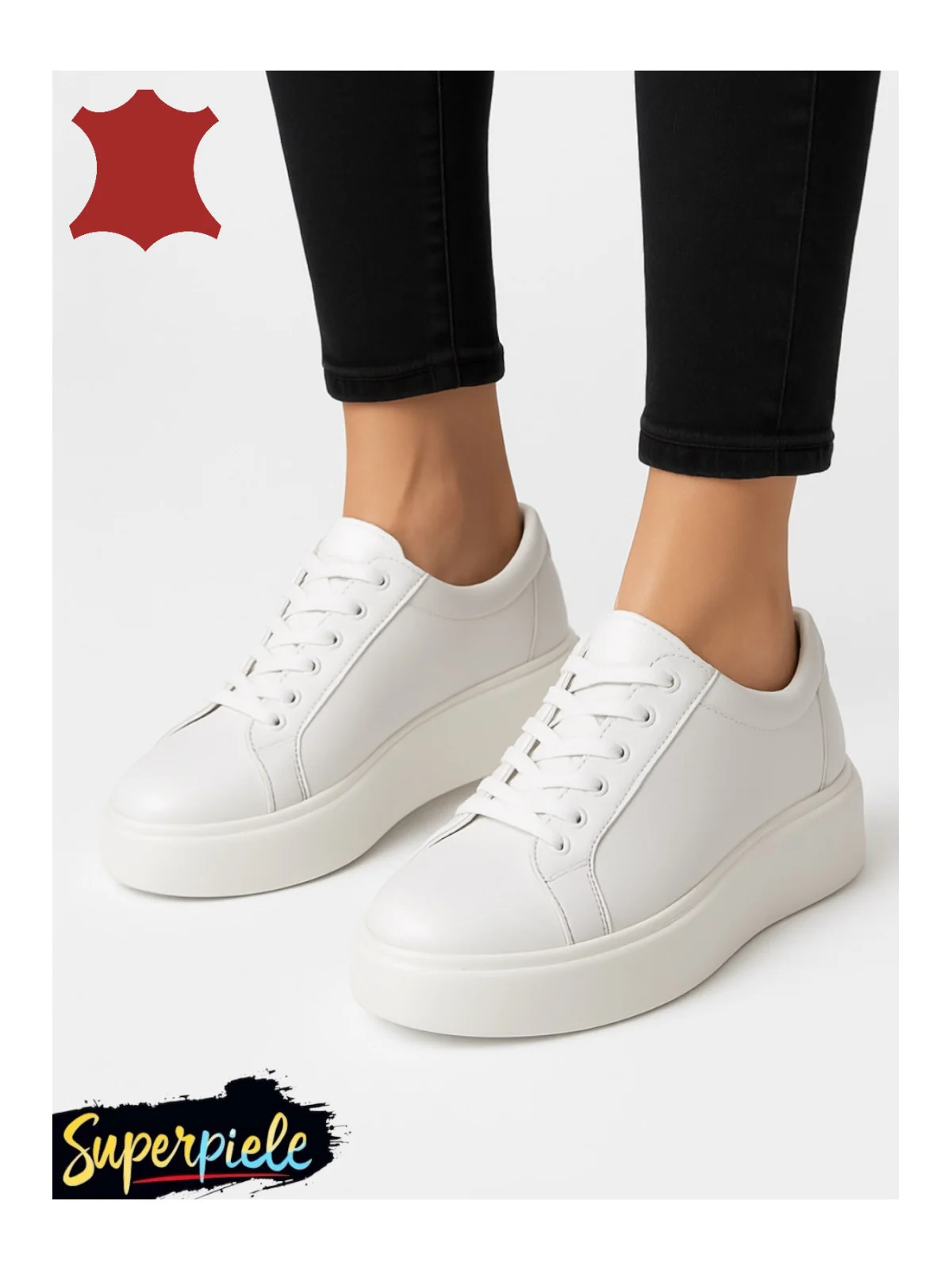 Sneakers dama casual din piele naturala cu inchidere siret ,talpa groasă