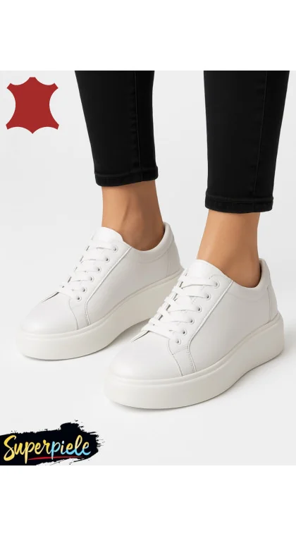Sneakers dama casual din piele naturala cu inchidere siret ,talpa groasă
