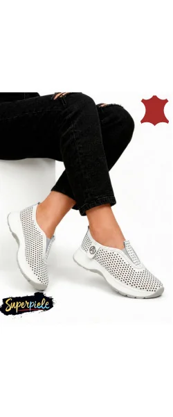 Pantofi casual dama piele naturala perforati cu talpa flexibila