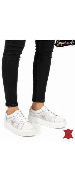 Sneakers dama din piele naturală cu talpa groasă 5.5 cm- Star Edition