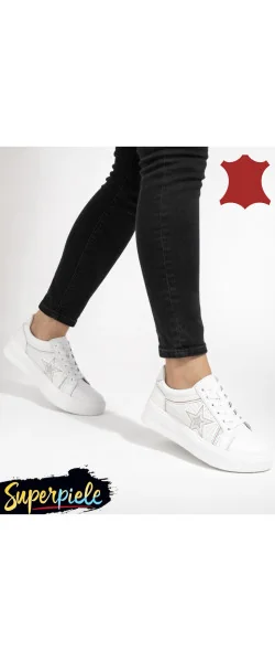 Pantofi sport albi din piele naturală, talpă groasă – Star Edition