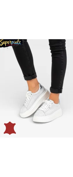 Pantofi casual dama piele naturala intoarsa cu imprimeu lucios si inchidere sireturi