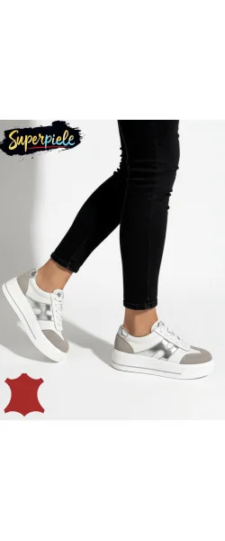 sneakers dama din piele naturala ,cu talpa groasa si sireturi