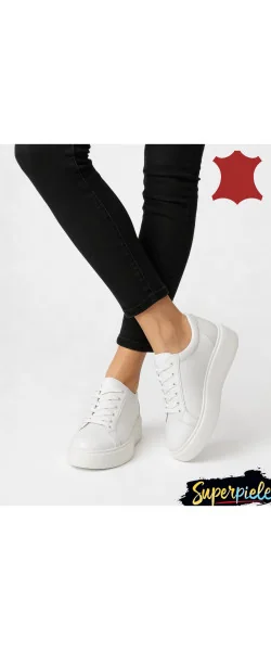 Sneakers dama casual din piele naturala cu inchidere siret ,talpa groasă