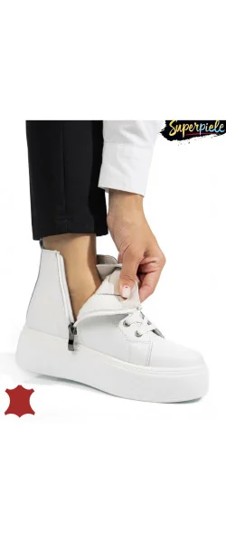 GUNDA Ghete casual din piele pentru femei cu talpă groasă de 5,5 cm