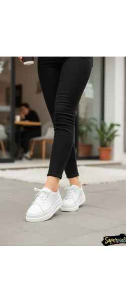 Pantofi casual din piele pentru femei, cu șireturi și vârf rotund