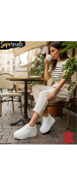 Teniși damă albi din piele naturală cu talpă înaltă