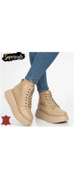 GUNDA Ghete casual din piele pentru femei cu talpă groasă de 5,5 cm