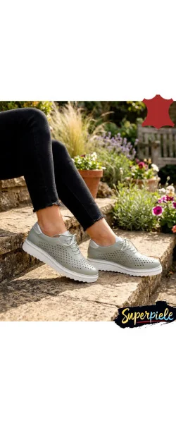 Pantofi Casual Dama perforate din Piele Naturala cu Sclipici Gold Leather |MARKO|