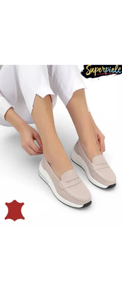 Mocasini damă piele naturală cu platformă înaltă