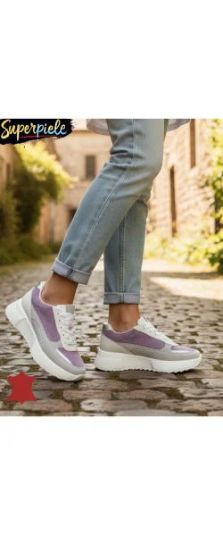 Sneakers damă multicolor căptușite din piele naturală cu talpă groasa