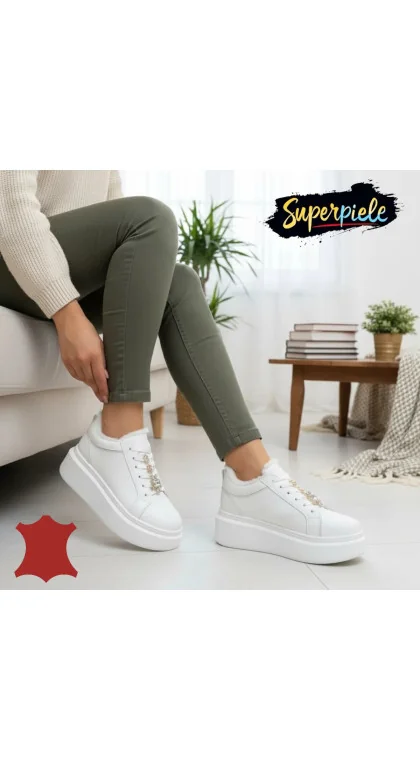 Pantofi casual beige Leather pentru femei din piele, cu talpă înaltă și dantelă decorativă, căptușiți cu blană, T-7011