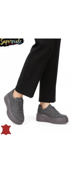 Sneakers dama comozi din piele naturală cu talpă înaltă