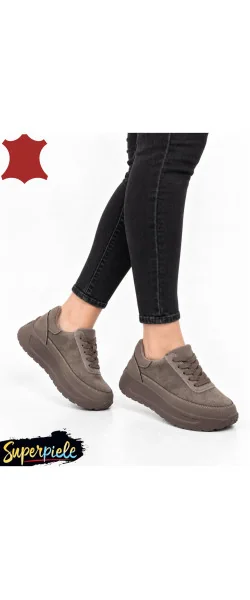 Sneakers din piele naturală & piele întoarsă – talpă groasă 5 cm