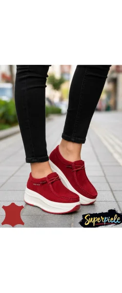 Pantofi Casual Damă din Piele Naturală Întoarsă – Talpă Groasă & Șiret Elastic