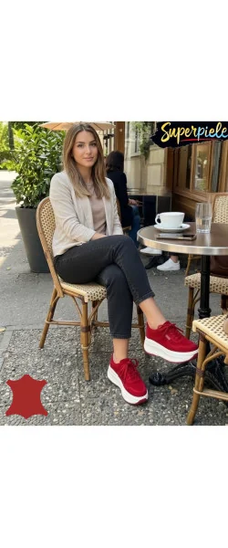 Pantofi Casual Damă din Piele Naturală Întoarsă Cu talpă înaltă