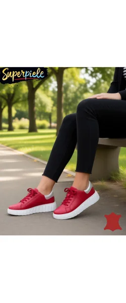 Pantofi Casual Piele Naturala Rosii Cu talpă albă