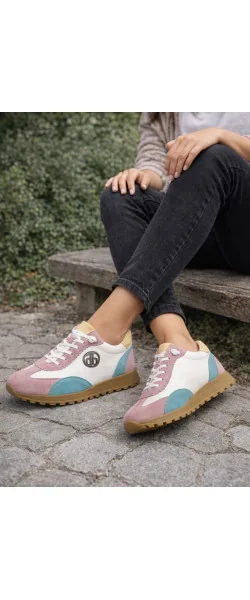 Adidasi damă multicolor din piele naturală cu talpă flexibilă