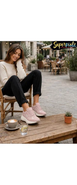 Sneakers Damă la modă din Piele Naturală cu Talpă groasă