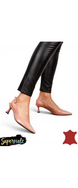 Pantofi eleganți piele naturală lăcuită,cu toc subțire, vârf ascuțit