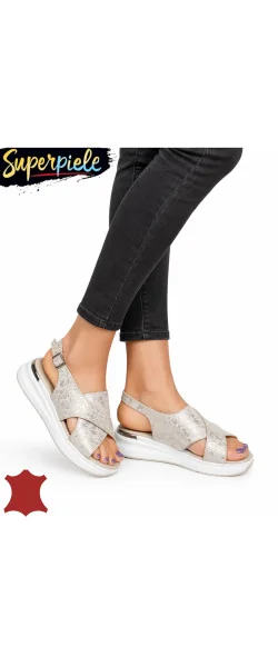 Sandale dama piele naturala intoarsa cu model floral si talpa groasa