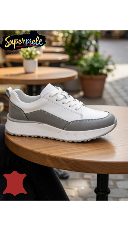 Sneakers dama piele naturală la modă cu șireturi