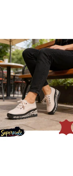 Pantofi casual dama piele naturala cu talpa groasă neagră