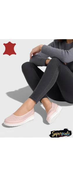 Pantofi casual dama piele naturala perforati cu talpă groasă-slip-on