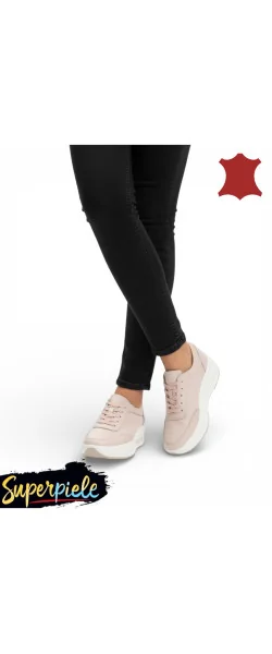 Pantofi casual damă din piele naturală cu talpă groasă și șireturi