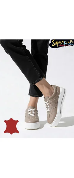 sneakers dama din piele naturala ,cu talpa groasa si sireturi