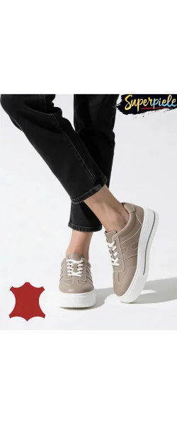 sneakers dama din piele naturala ,cu talpa groasa si sireturi