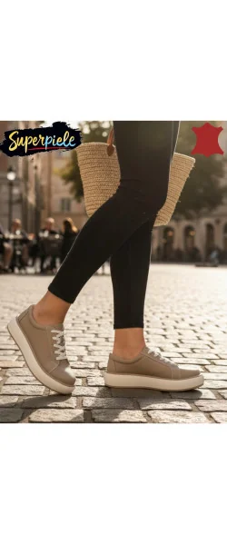 Sneakers dama casual din piele naturala cu inchidere siret ,talpa groasă
