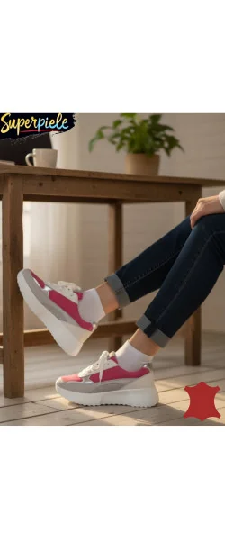 Sneakers damă multicolor căptușite din piele naturală cu talpă groasa