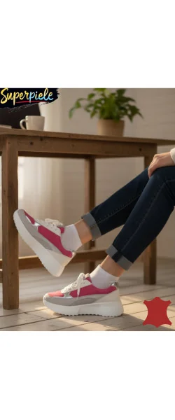Sneakers damă multicolor căptușite din piele naturală cu talpă groasa
