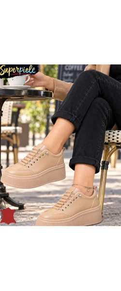 Pantofi Casual Damă din Piele Naturala cu Talpă Înaltă