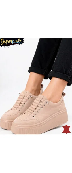 Pantofi Casual Damă din Piele Naturala cu Talpă Înaltă